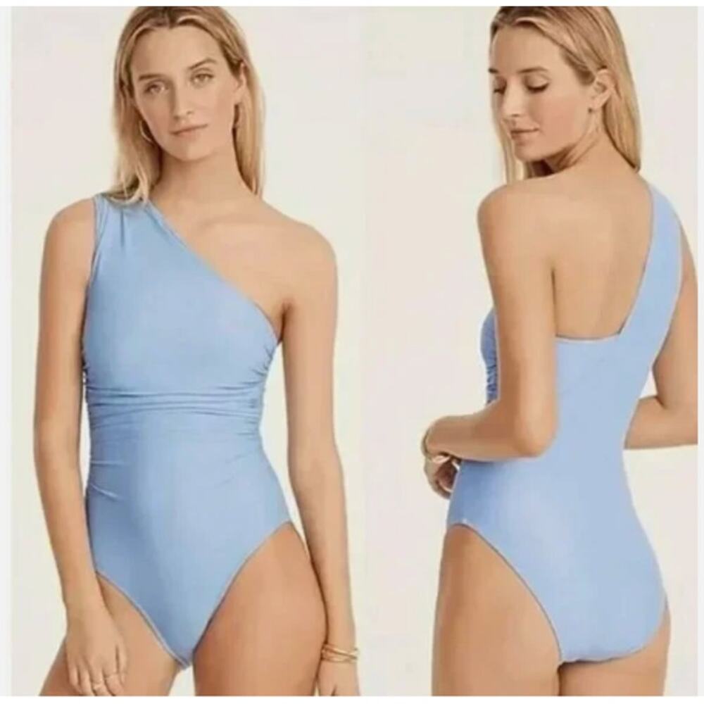 J. Crew Blue Ruched One-Shoulder Swimsuit Women Size 20 Long Torso Beach Vaca
